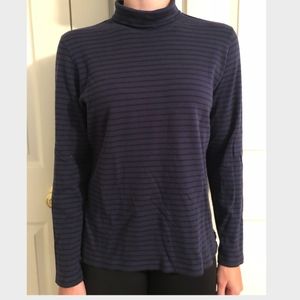 Land's End Womens Blue & Blue Stripe XL Turtleneck